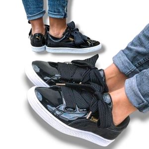 Puma Basket Heart Ladies Black Patent Sneakers